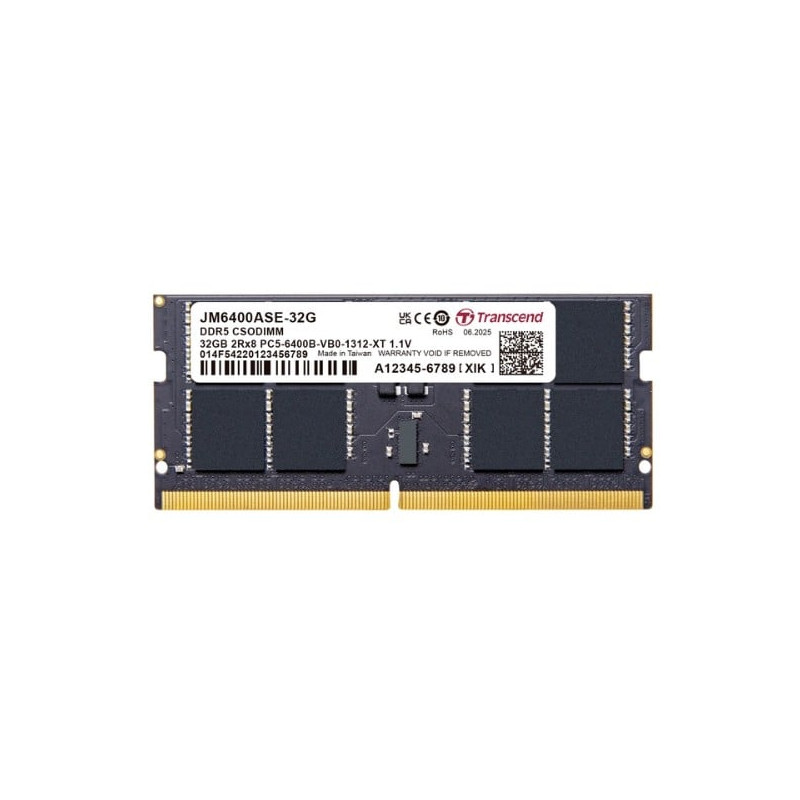 ram so-dimm ddr5 32gb trascend jetram 6400mhz 2rx8 cl52 1.1v