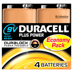 batteria duracell alkaline plus 9v 4pz [142305]