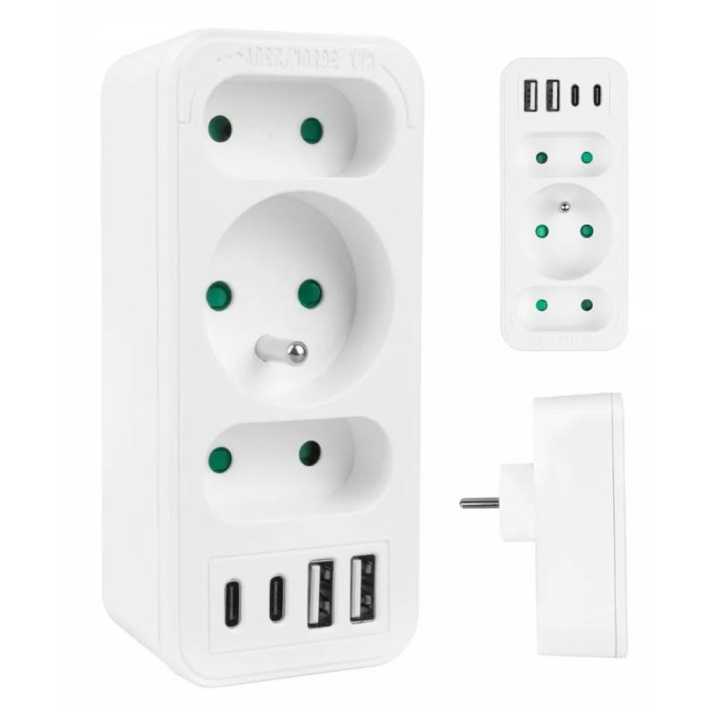 presa di corrente maclean 3 prese 2xusb a-c 20w bianco [almclagmce248fw]