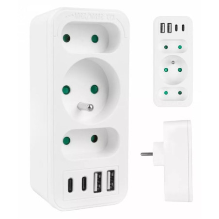 presa di corrente maclean 3 prese 2xusb a-c 20w bianco [almclagmce248fw]