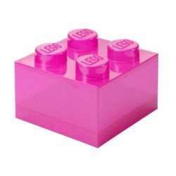 scatola portaoggetti lego storage brick 4 top lid glitter rosa trasparente