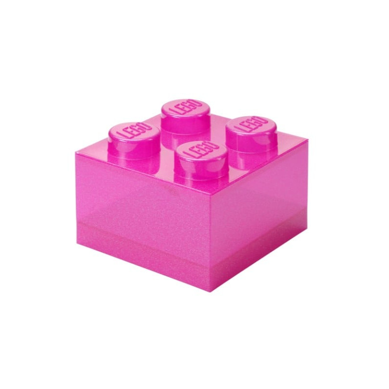 scatola portaoggetti lego storage brick 4 top lid glitter rosa trasparente