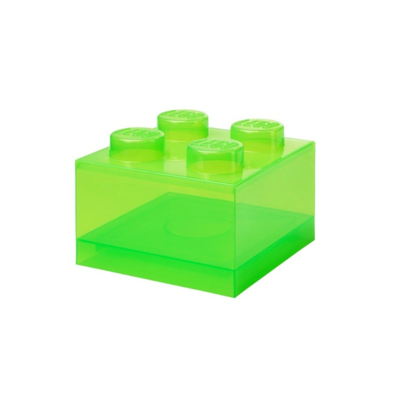 scatola portaoggetti lego storage brick 4 top lid traslucido verde