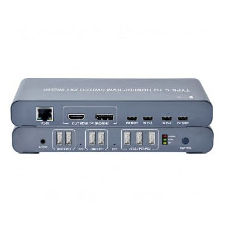 switch kvm techly idata kvm-c2hdp8k 2x1 usb 2.0 tipo c a hdmi