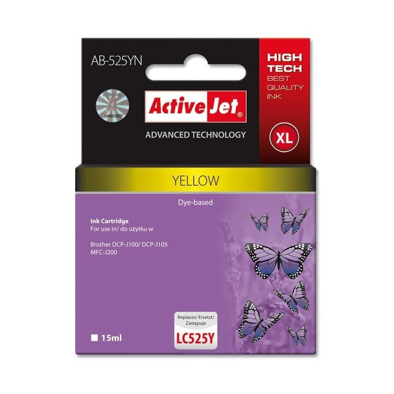 cartuccia activejet per brother lc525y 15ml giallo [ab-525yn]