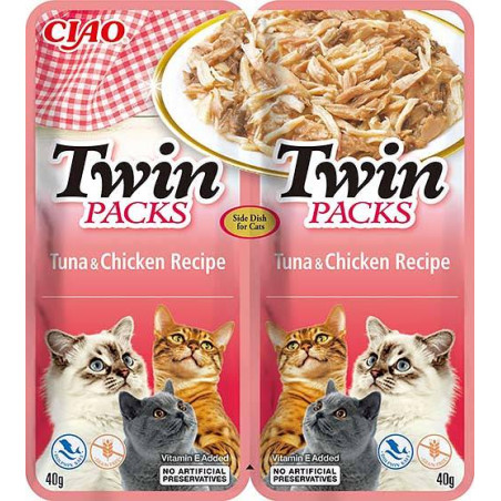 mangime inaba cat twin cibo umido per gatti con tonno e pollo 2x40g