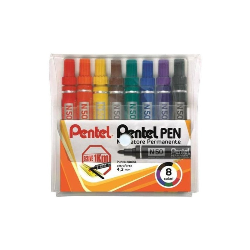 Astuccio marcatore pentel pen n50 8 col.assortiti p.tonda [n50-8]