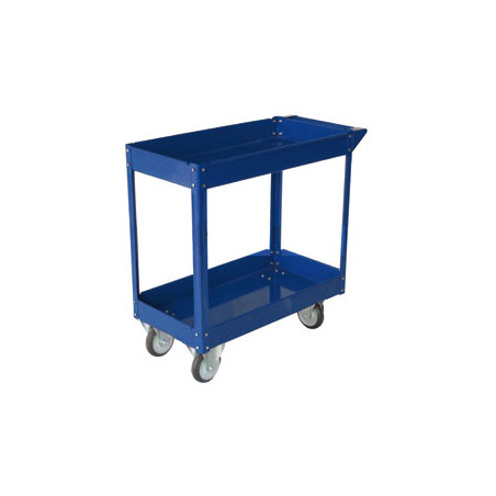 Carrello c/ruote in acciaio verniciato blu 2 ripiani 84x41cm h 82cm