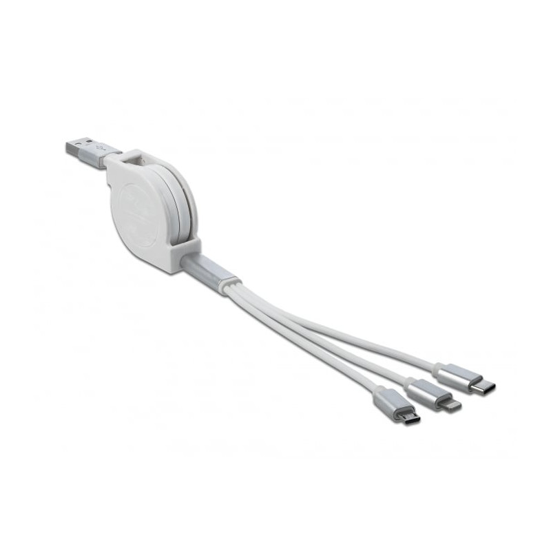 cavo usb delock usb-a usb-c/usb-b/lightning 1m bianco/argento