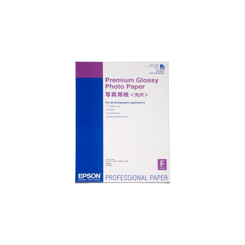 Carta fotografica epson 25 fogli a2 255gr premium glossy s 042091