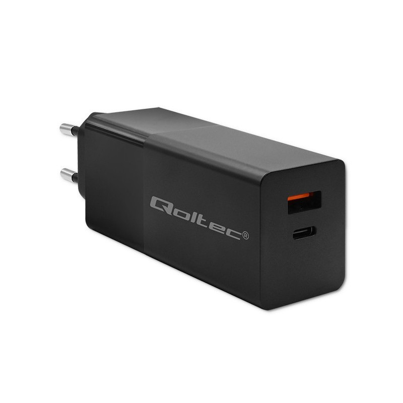 alimentatore da rete qoltec gan power pro 1xusb c/1xusb/100w/pd nero