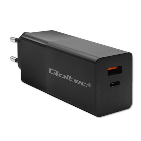 alimentatore da rete qoltec gan power pro 1xusb c/1xusb/100w/pd nero