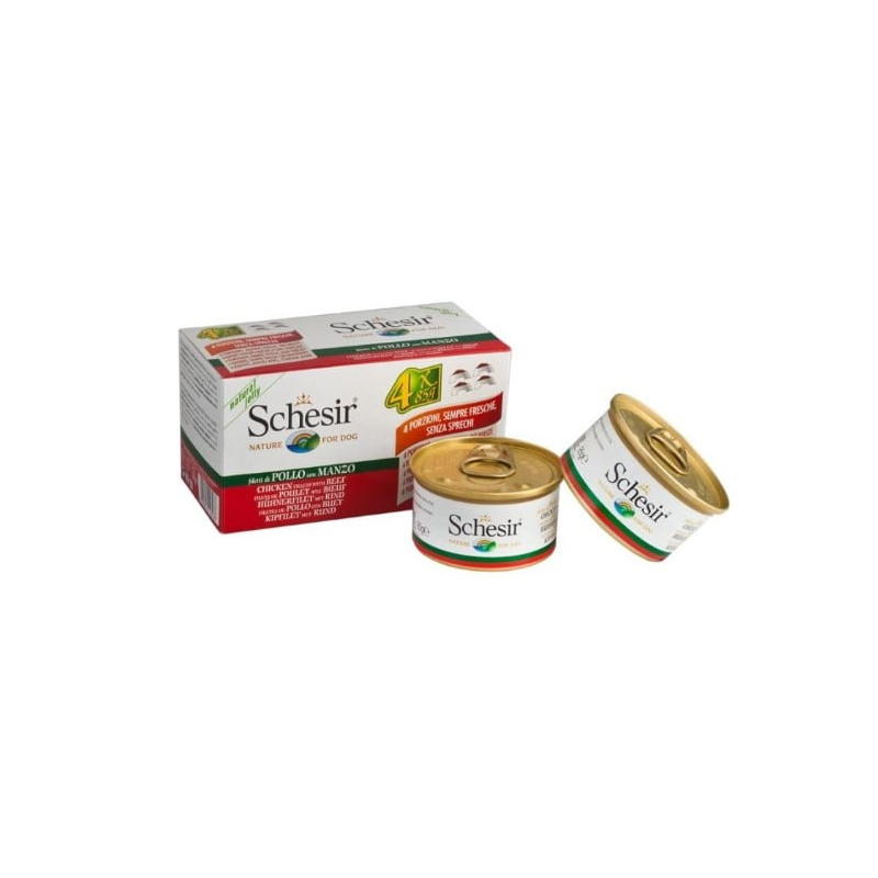 cibo umido per cani agras pet foods schesir pollo con manzo in gelatina