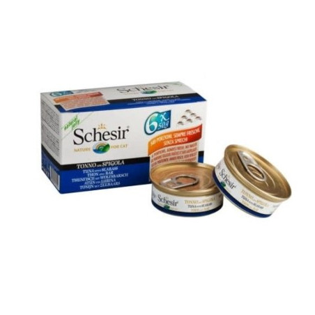 cibo umido per gatti agras pet foods schesir tonno con branzino in