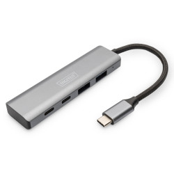 hub usb digitus 2x usb a + 2x usb-c 4 porte grigio [dig]