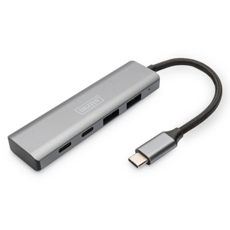 hub usb digitus 2x usb a + 2x usb-c 4 porte grigio [dig]