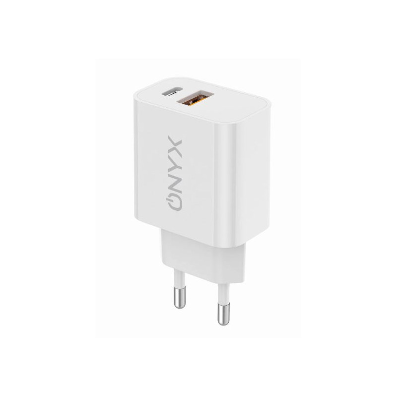 alimentatore da rete onyx cm1 usb-c + usb-a 20w bianco [20w