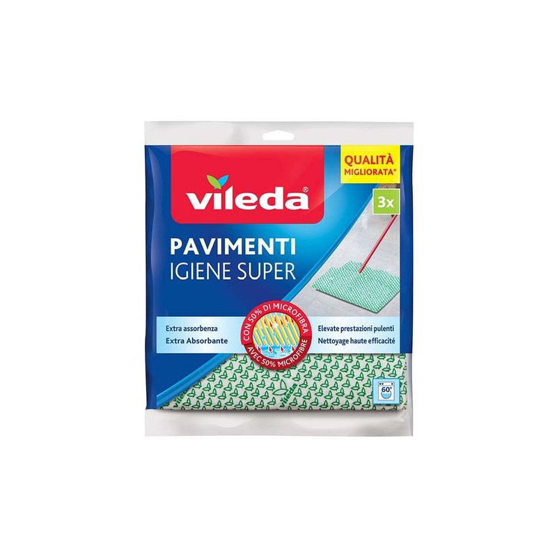 Panni pulizia vileda per pavimenti igiene super cm 50x45 3 pz [vileda]