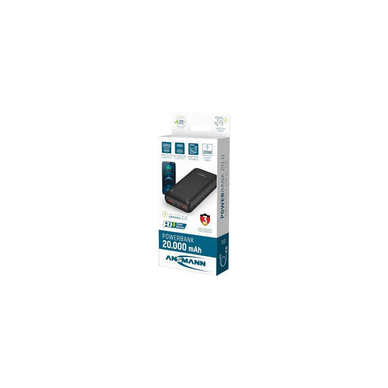 caricabatteria portatile ansmann 20000mah 20w 2-porte usb tipo-a