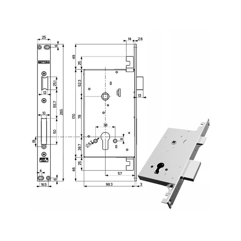 serratura infilare mottura att.aste ferro triplice [89b851w000]