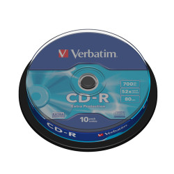 confezione cd-r verbatim 700mb 10pcs pack 52x spindel extra protection