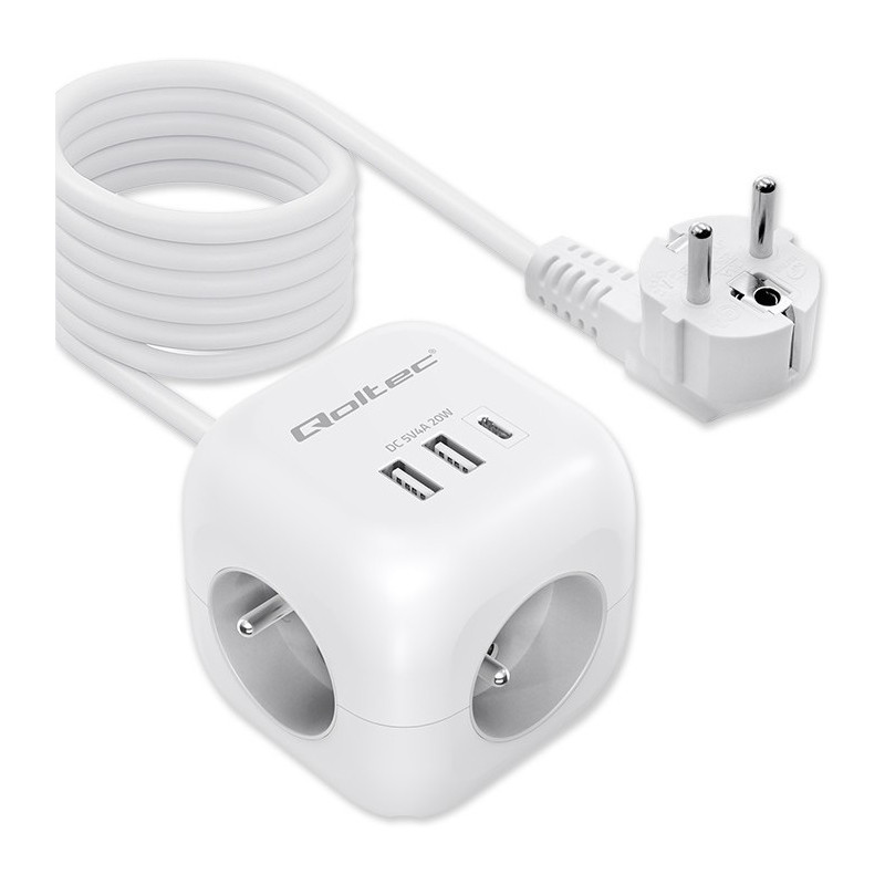 prolunga qoltec power cube 6in1 con interruttore illuminato 20w bianco