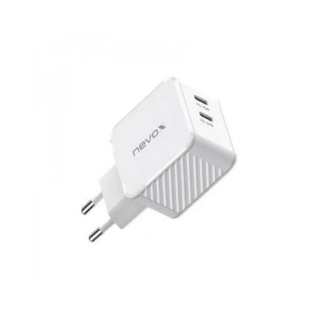 alimentatore da rete nevox dual usb-c qc3.0 gan 45w bianco [2569]