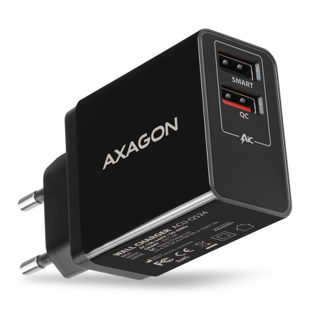 alimentatore da rete axagon 2 porte usb tipo-a/f 24w nero [acu-qs24]