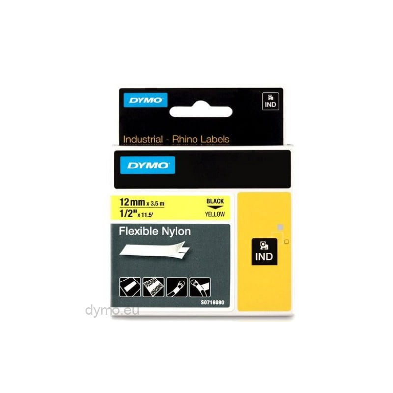 Dymo rhino band ind, nylon 12 mm x 3,5 m schwarz auf gelb [18490]