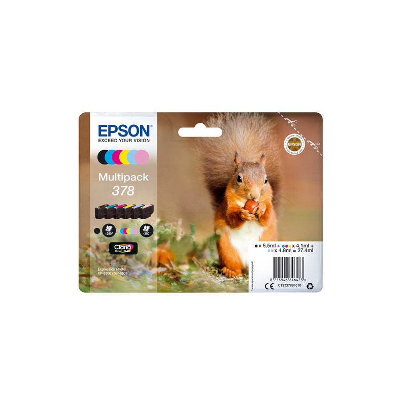 epson multipack 6-colours 378 claria photo hd ink 5.5ml nero,