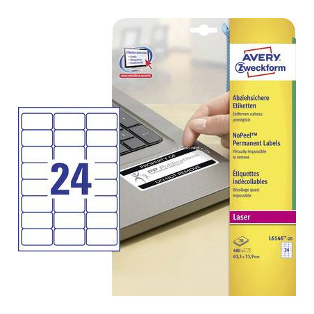 avery-zweckform l6146-20 etichette 63.5 x 33.9 mm pellicola