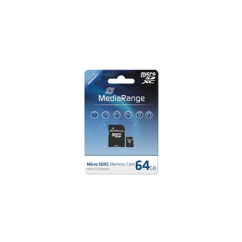 64gb scheda microsd mediarange sd cl.10 inkl. adapter [mr955]