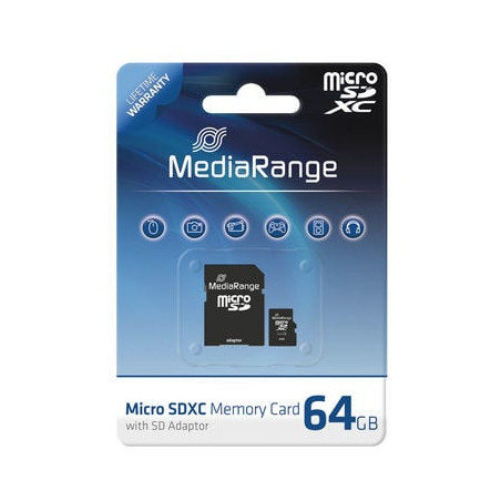 64gb scheda microsd mediarange sd cl.10 inkl. adapter [mr955]