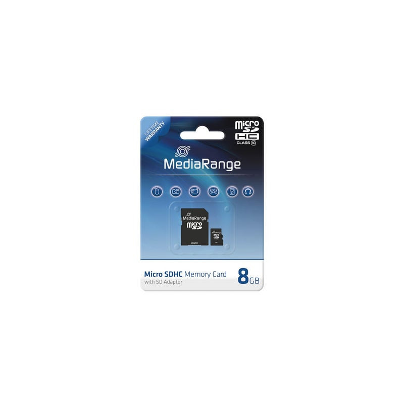 8gb scheda microsd mediarange sd cl.10 inkl. adapter [mr957]