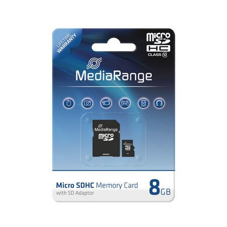 8gb scheda microsd mediarange sd cl.10 inkl. adapter [mr957]