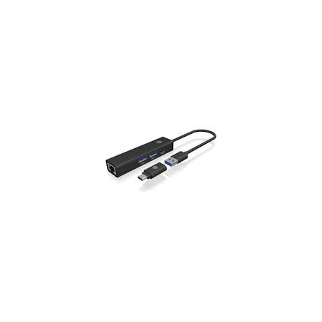 hub usb icybox ib-hub1439-lan 4-in-1 tipo-a/c