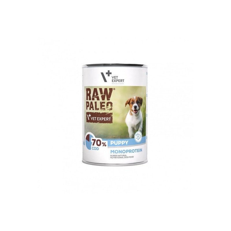 cibo umido vetexpert raw paleo puppy monoprotein con merluzzo per