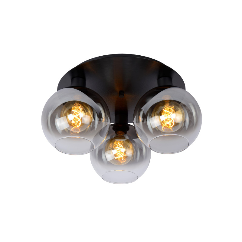 lampada da soffitto a led lucide marius 3xe27 60w ip20 50cm nera/fumo