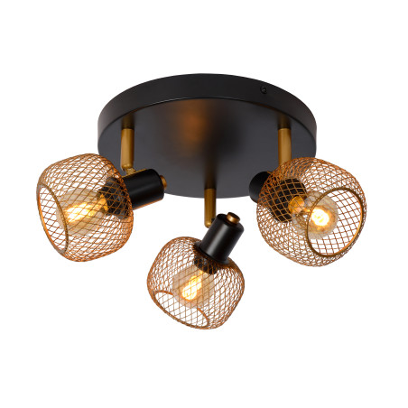 faretto da soffitto a led lucide maren 3xe14 13w ip20 37cm oro opaco/nero