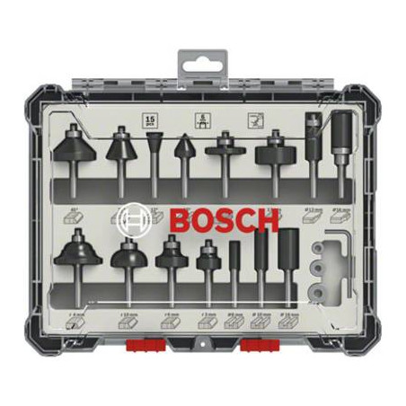 kit fresa a segnali misti bosch, 15 pz., 6mm manico bosch accessories