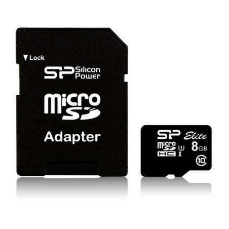 8gb scgeda microsd silicon power uhs-1 elite/class10 w/adapt
