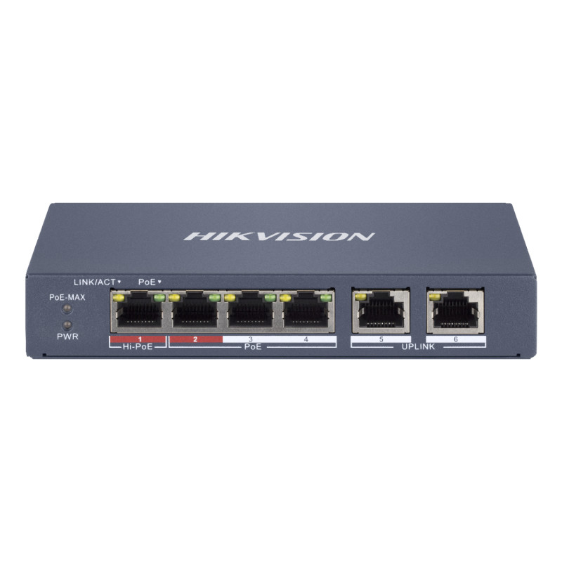 switch hikvision gestito 6 porte fast ethernet 10/100 grigio [ds-3e1106hp-ei]