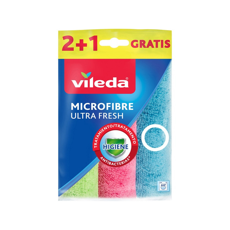 panno in microfibra vileda ultra fresh 3pezzi verde/blu/rosa [162660]