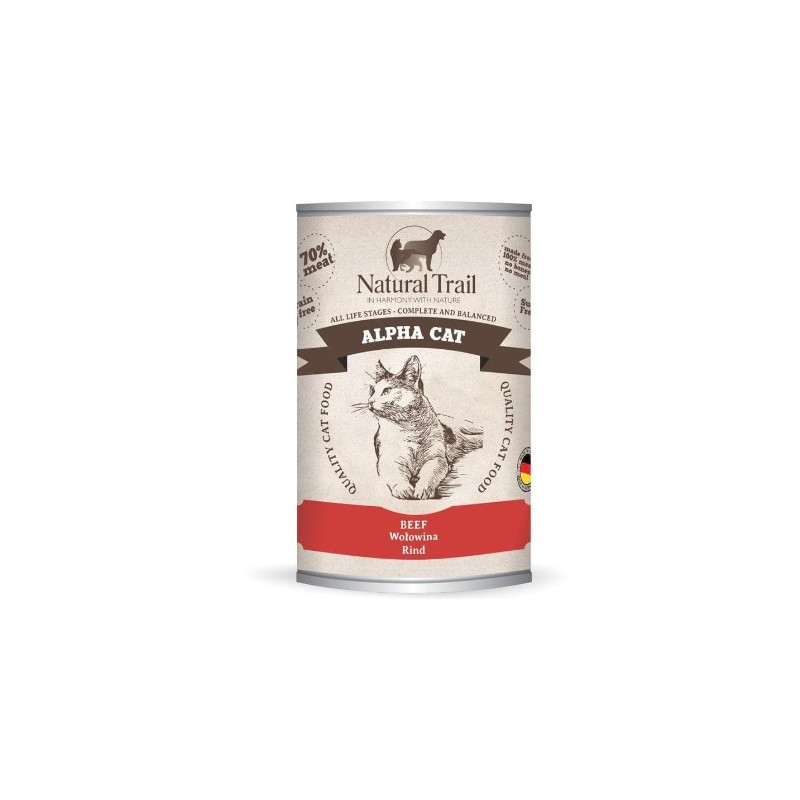 cibo umido per gatti natural trail alpha con manzo 400g