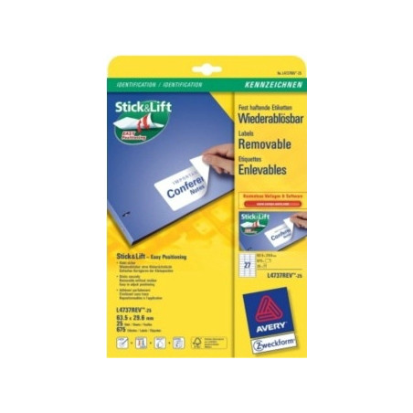 etichette avery laser bianche rimovibili l4737rev-25 fogli (27