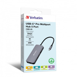 hub usb verbatim cmh-05 pro tipo-c 5in1 multiporta argento