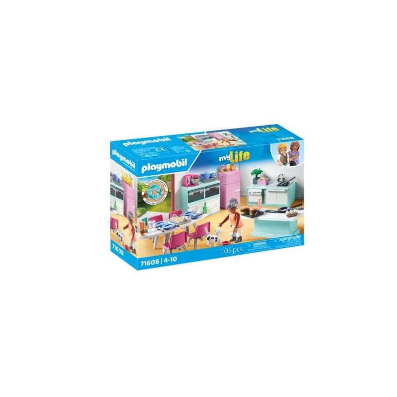 playmobil cucina my life con zona pranzo multicolore 105pz [71608]