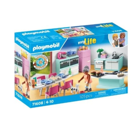 playmobil cucina my life con zona pranzo multicolore 105pz [71608]