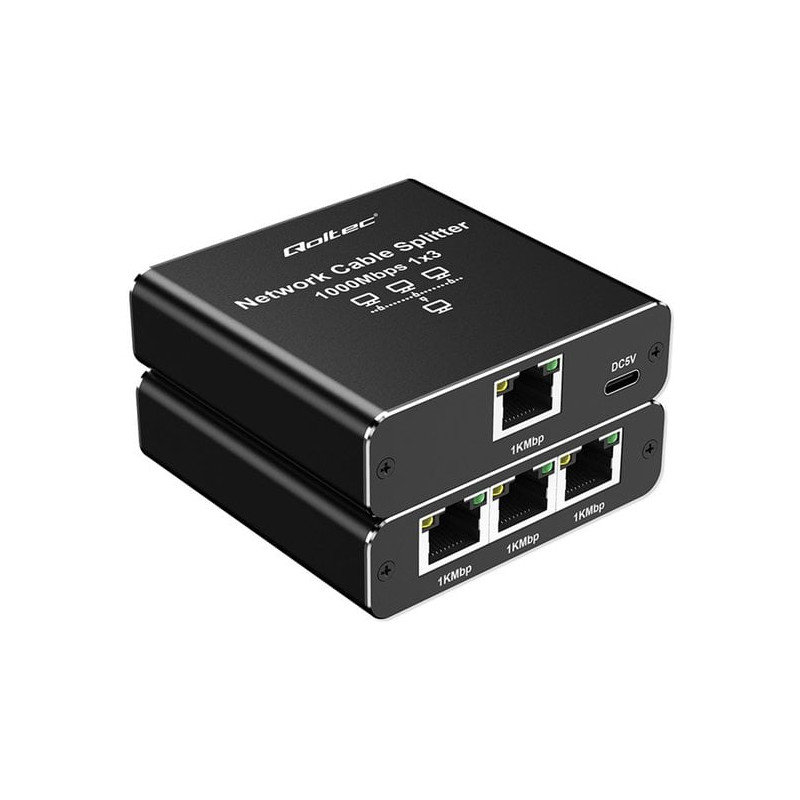 splitter di rete qoltec mini switch 1x3 rj45 1000mbps usb-c nero