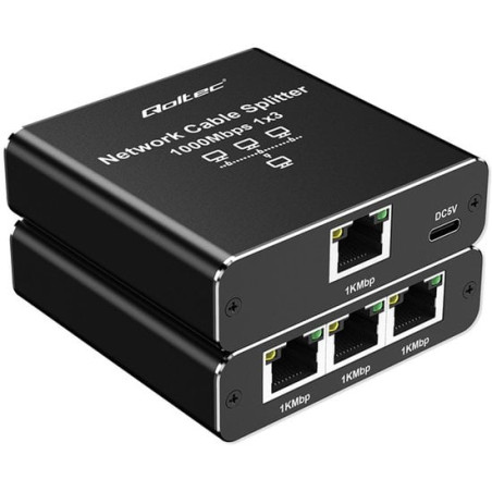 splitter di rete qoltec mini switch 1x3 rj45 1000mbps usb-c nero